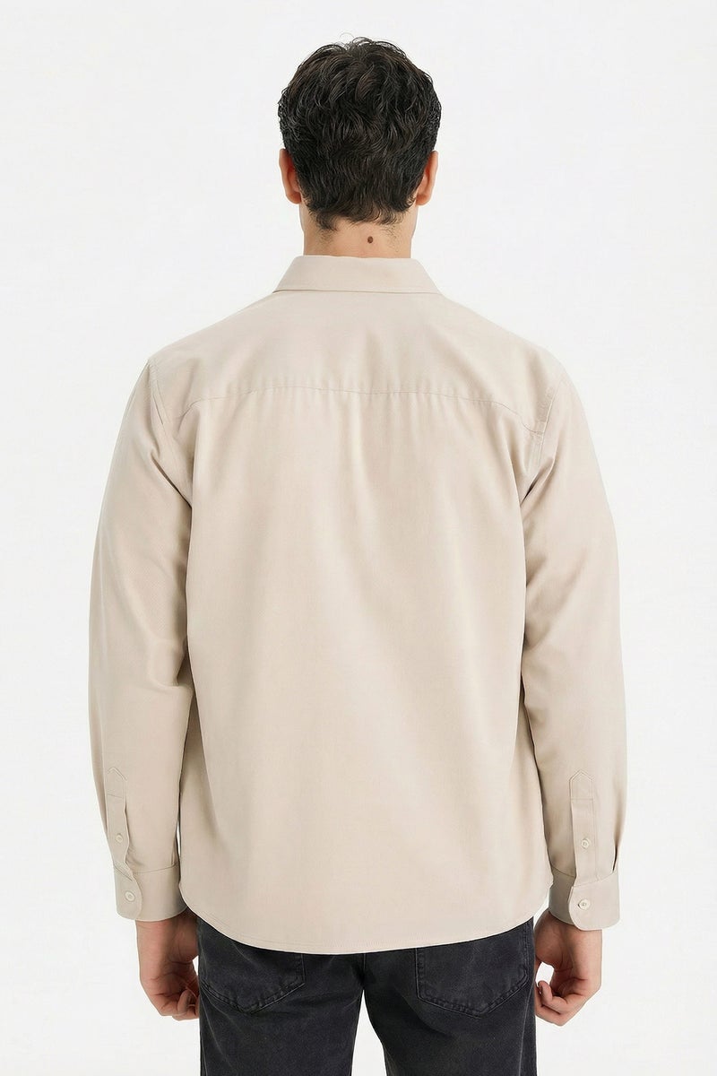 DeFacto Beige Man Regular Fit Gabardine Shirt Casual - Image 3